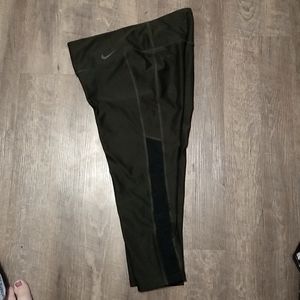 Nike Dri-Fit Cropped Capri Leggings With Mesh Sides Army Olive Green